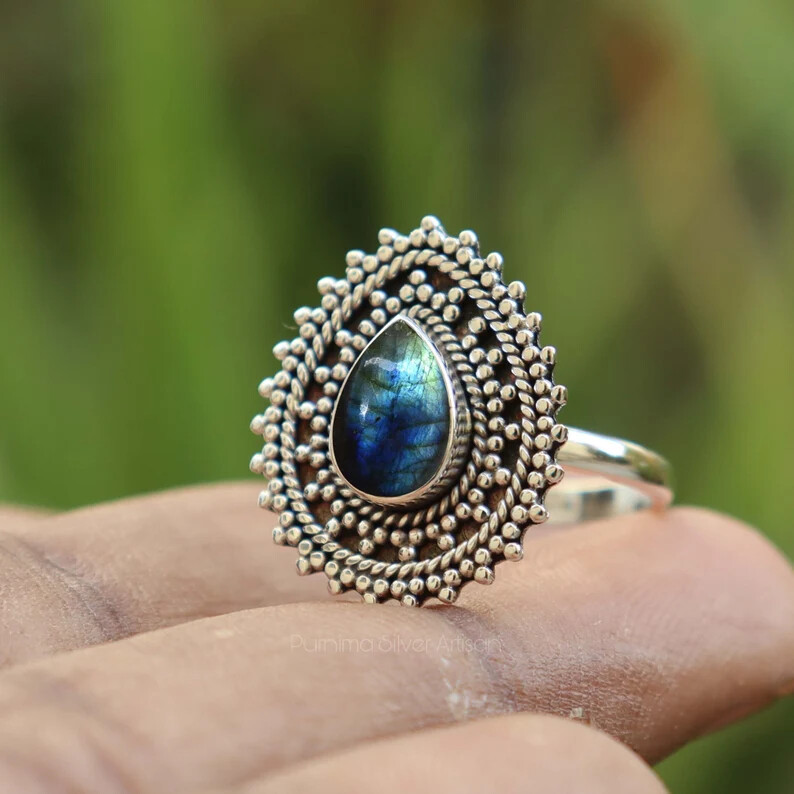 Labradorite925 Sterling Silver Band& Statement Ring Handmade Ring All Size-U-135