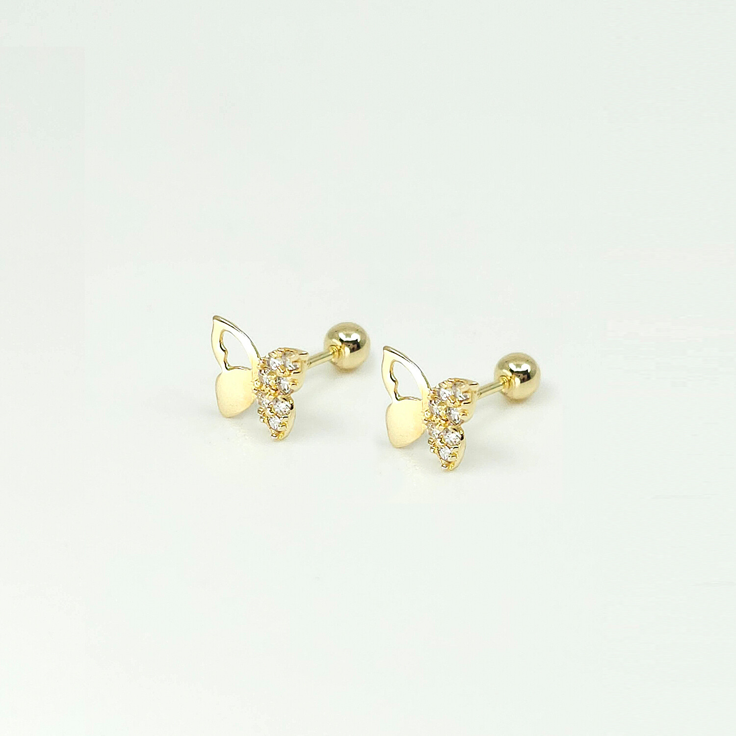 14K Gold Butterfly Stud Earrings, Piercing Earring, Screw Back Earring