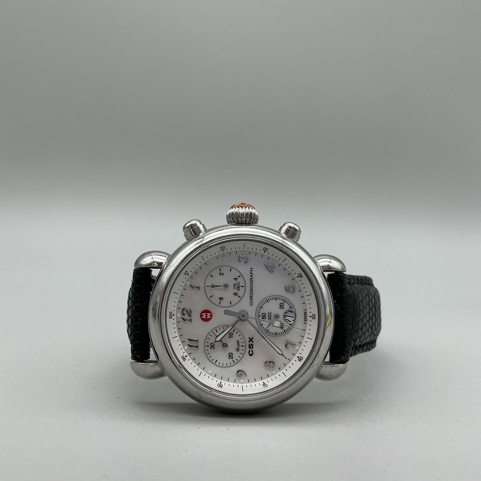 Michele CSX Chronograph Womens Watch 36mm MOP Leather Swiss Leather New Battery