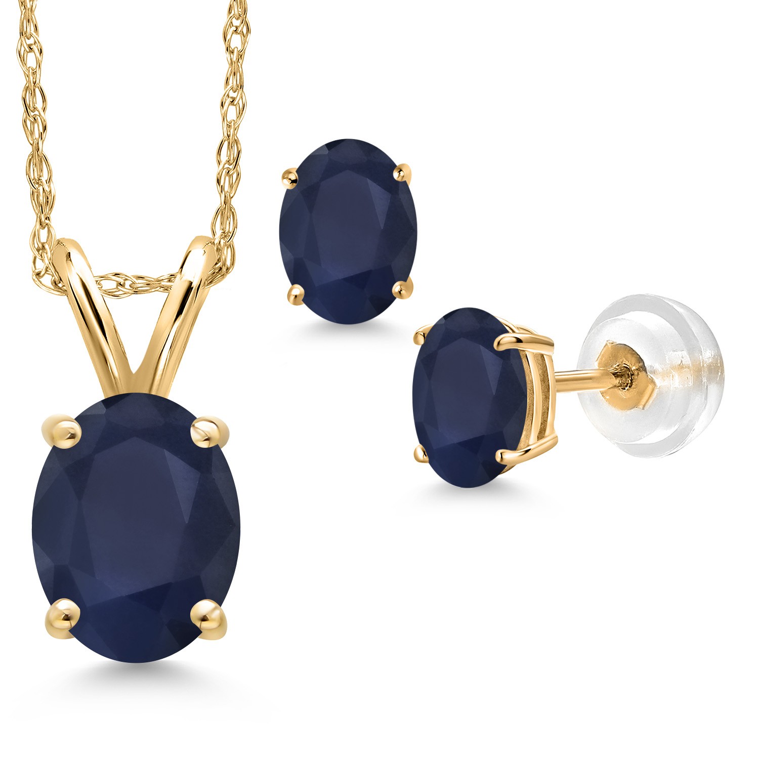 14K Yellow Gold Sapphire Pendant Earrings Jewelry Set For Women | 3.30 Cttw |