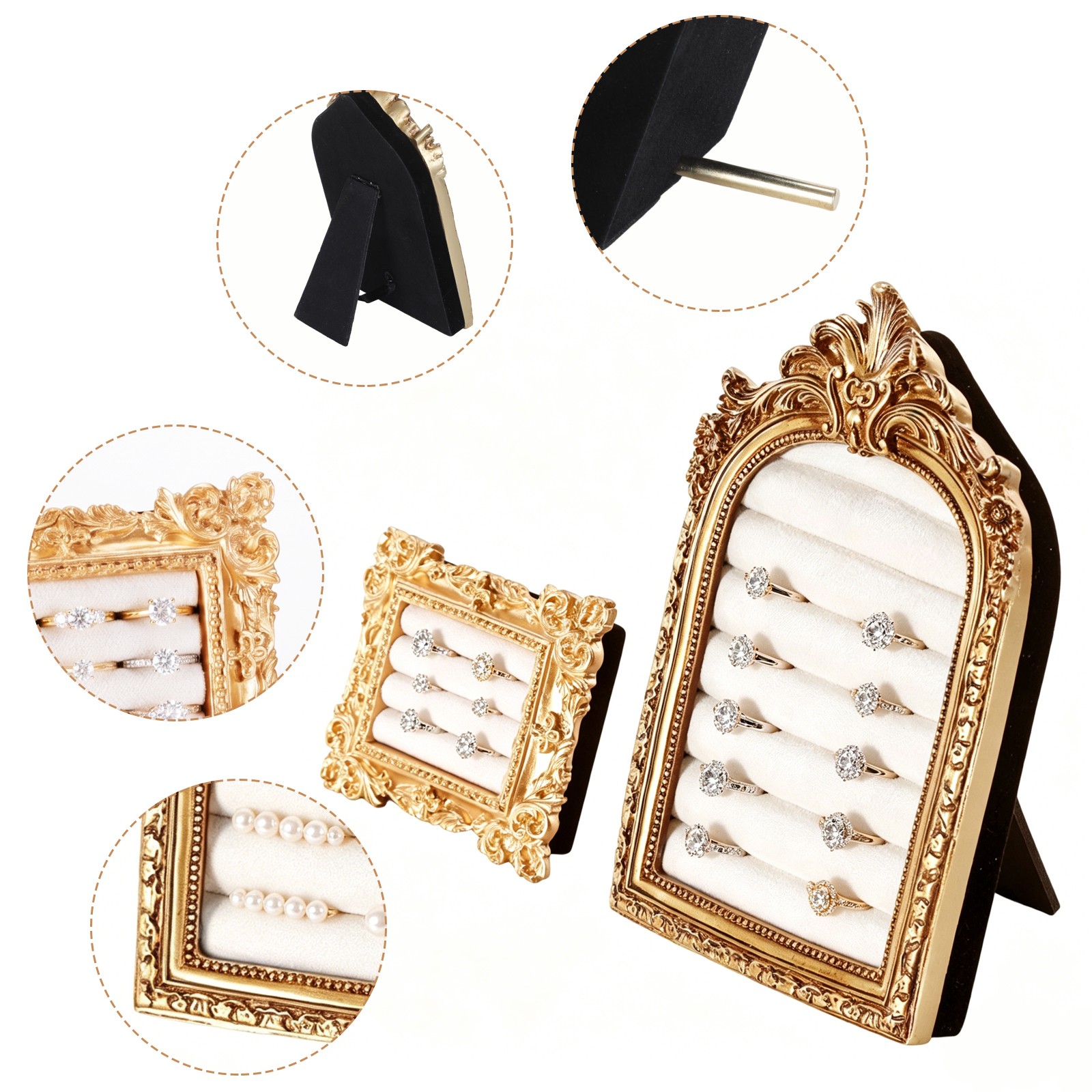 2Pcs Gold Resin Vintage Ring Holder Frame Style Photograph Prop for Women Gift