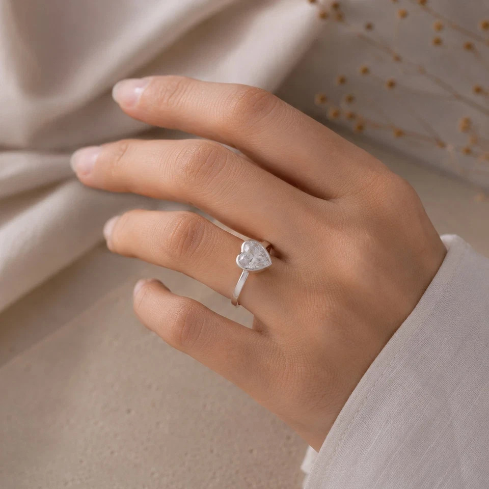 3.25 Ct Certified Treated Heart Shape White Diamond Solitaire Ring In 925 Silver