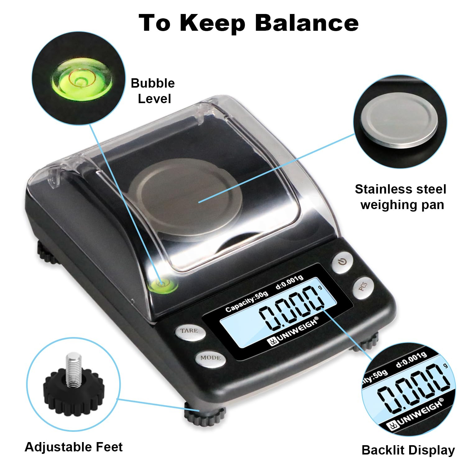 Digital Milligram Scale Accurate 0.001G/50G,Precision Mg Scale for Jewelry,Powde