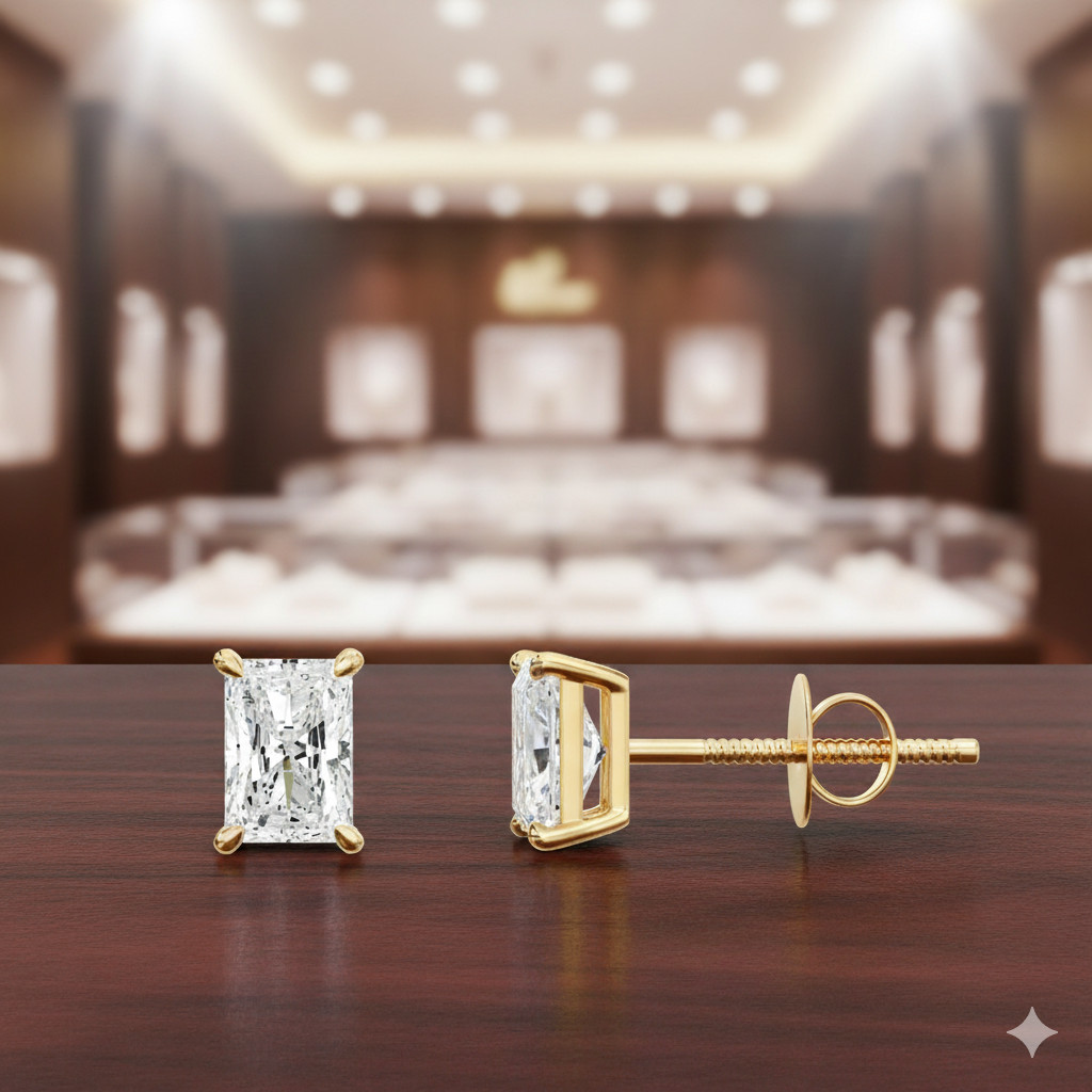 14k Yellow Gold Earrings Diamond Studs Radiant Cut 1 Carat Lab Created For Women