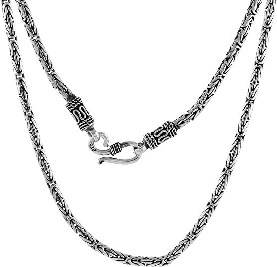 3mm Sterling Silver Round BYZANTINE Chain Necklace Bracelet Antiqued Finish