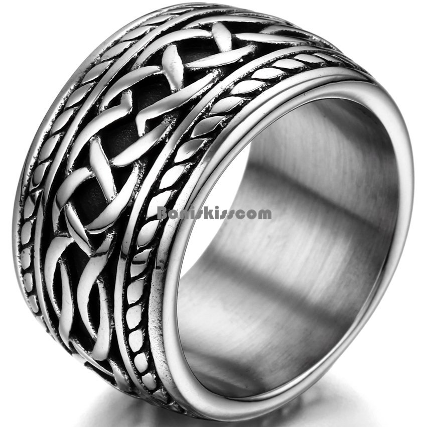 14.3mm Silver Stainless Steel Eternity Knot Thumb Ring Punk Biker Mens Gifts
