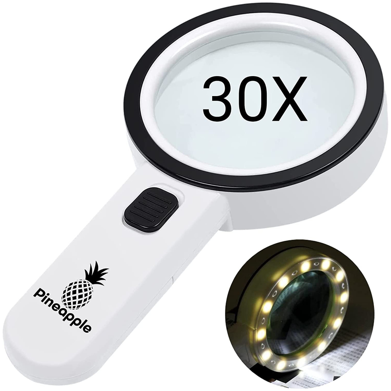 Magnifying Glass with Light 30X Handheld Magnifier Large Reading Aid LED Big