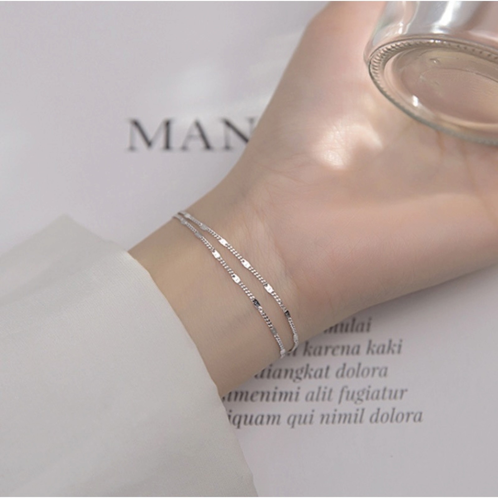 18K Gold Plated Stainless Steel 2 Layers Sequins Chain Women Girl Bracelet C57