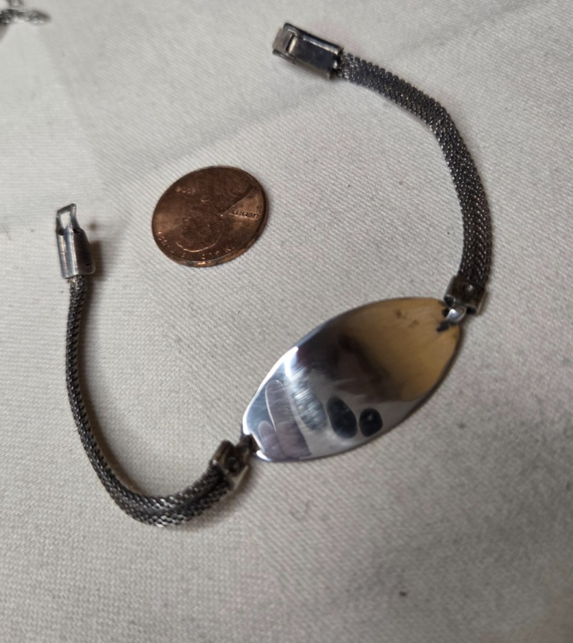 Vintage Bracelet Silver Sterling Identity 7 1/2” ID Pendant 8.2g Mesh Strap
