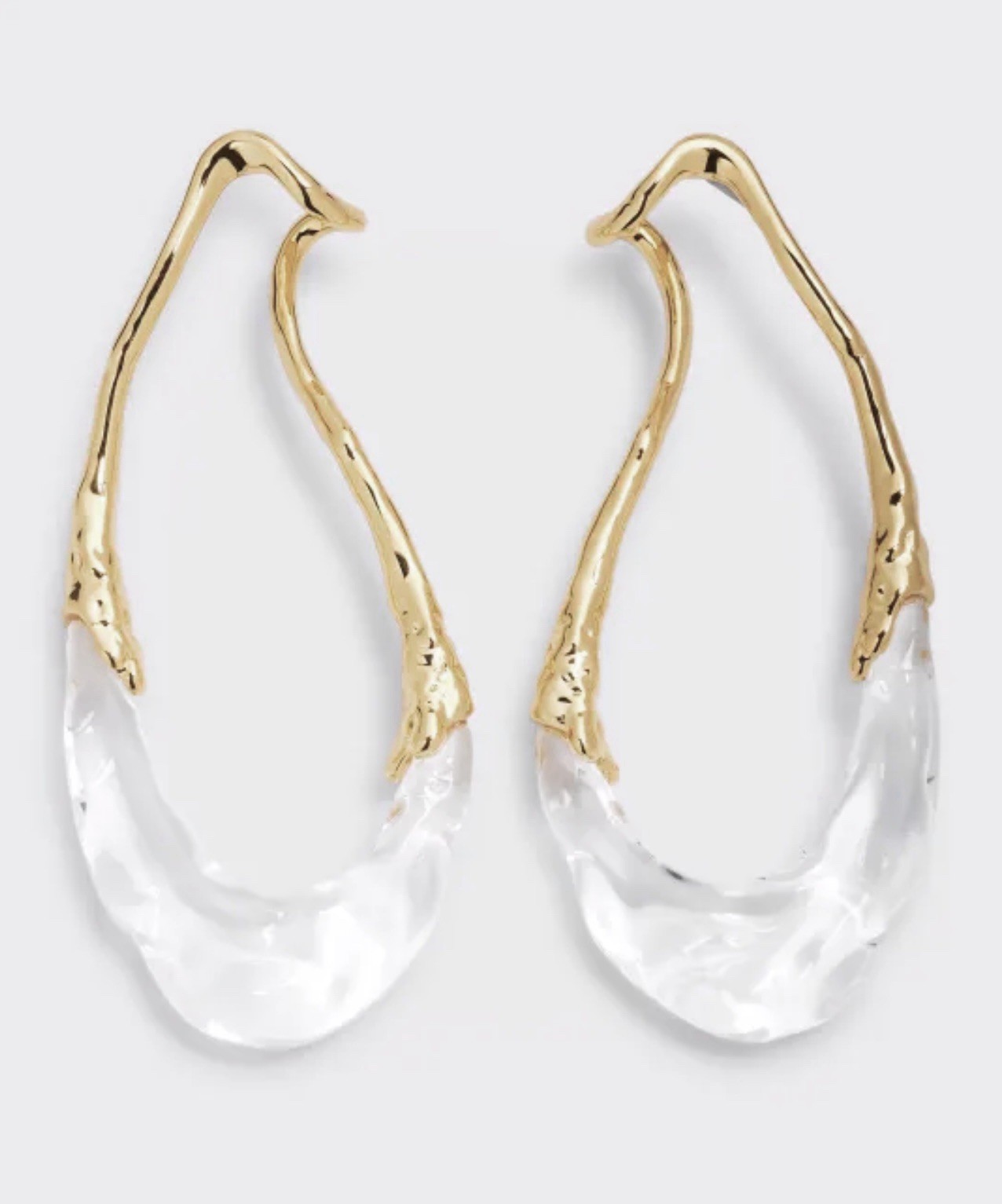 Anthropologie Hoop Earrings Crystal Lucite Metal Gold Boho Clear Irregular