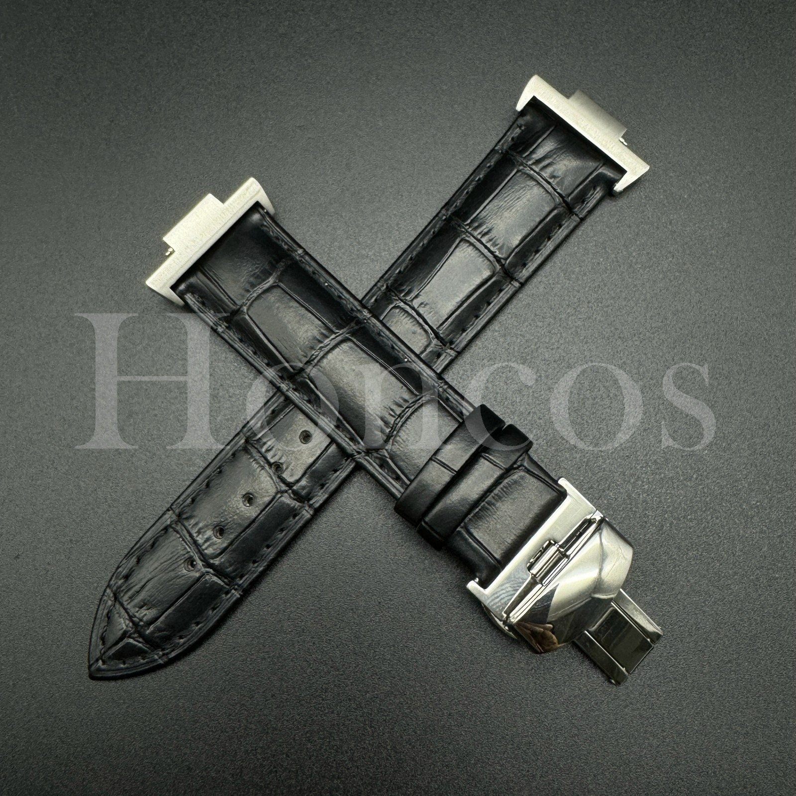 Black Genuine Leather Alligator Watch Strap Fits for Tissot PRX Clasp Adapter US