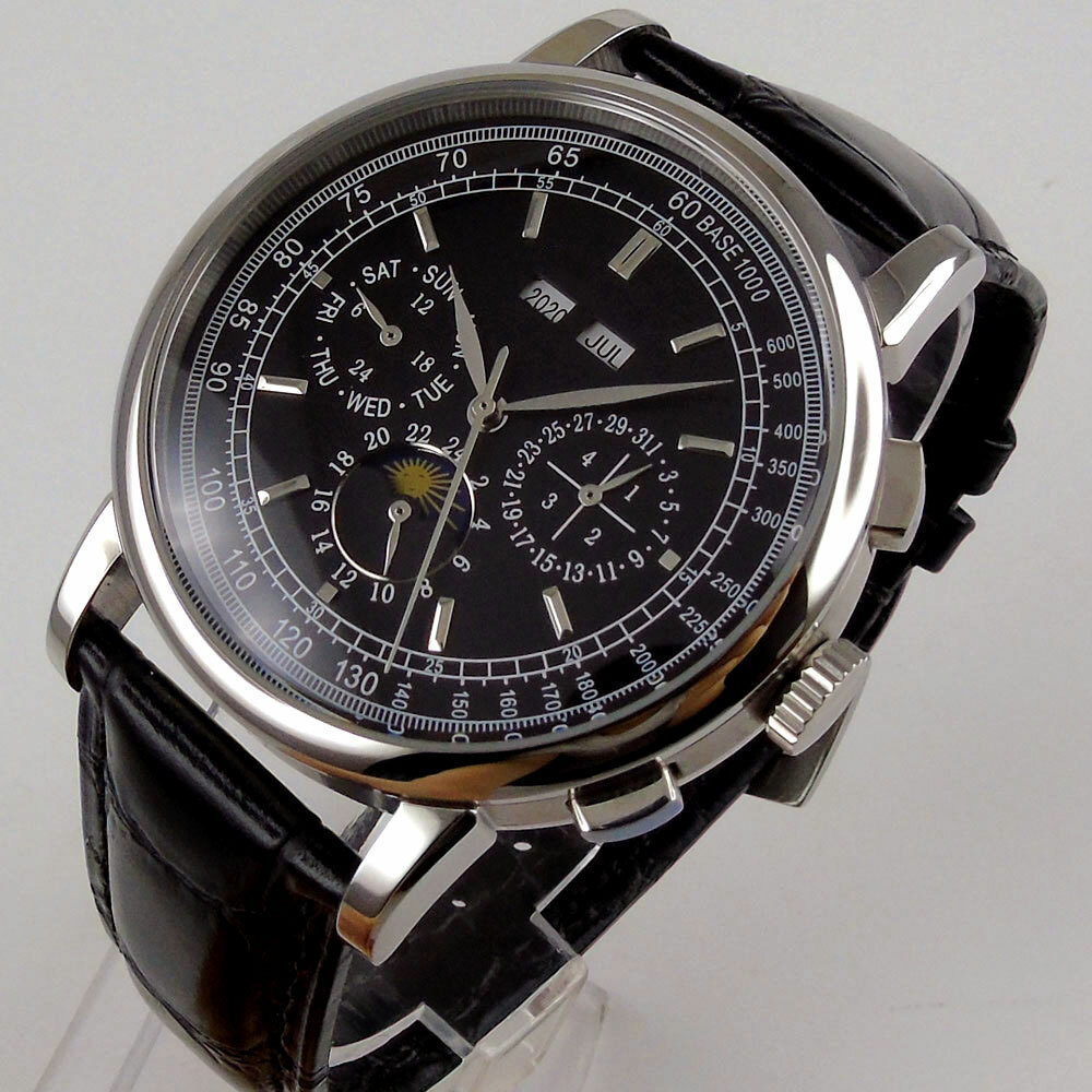 Sterile 42mm Automatic Men Watch ST1655 Movement Month Date Week Year Moon Phase