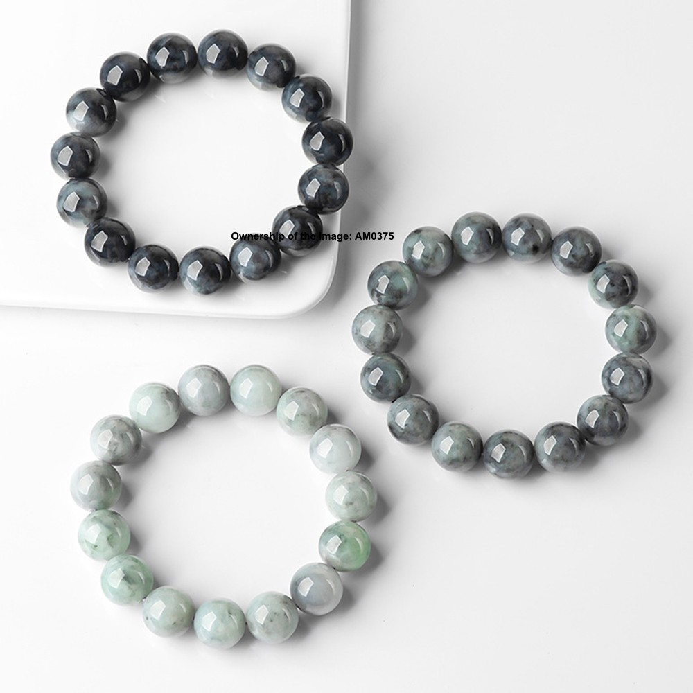 Natural Grade A Jade 13mm Gray Bead Stretch Bracelet Women Men Bracelet 16-18cm