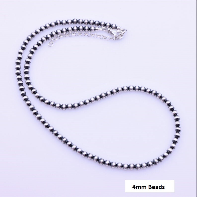Sterling Silver Native American Desert Navajo Pearls Beaded Necklace 3mm to 8mm
