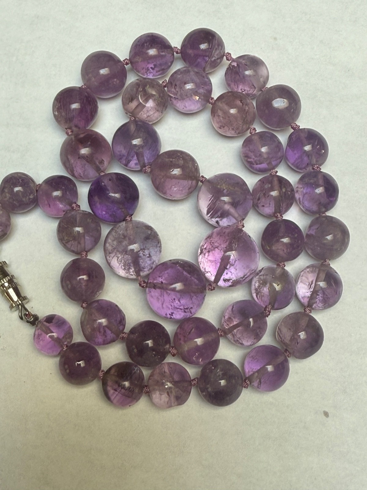 Hand polished amethyst 41 beaded graduated knotted 21.5” necklace