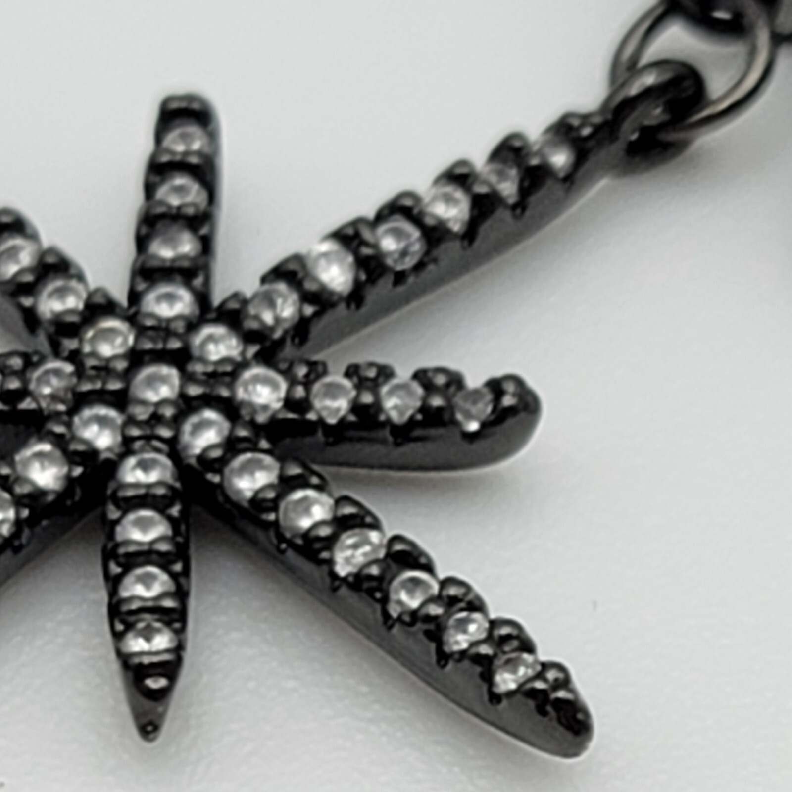 Gunmetal And Clear Crystal Starburst Charm Y-Drop Neckace 22.5 in Signed L