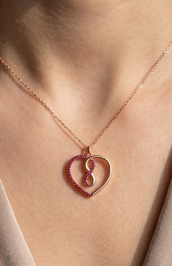 4ct Round Simulated Red Ruby Heart Pendant Necklace Women’s 14k Rose Gold Plated