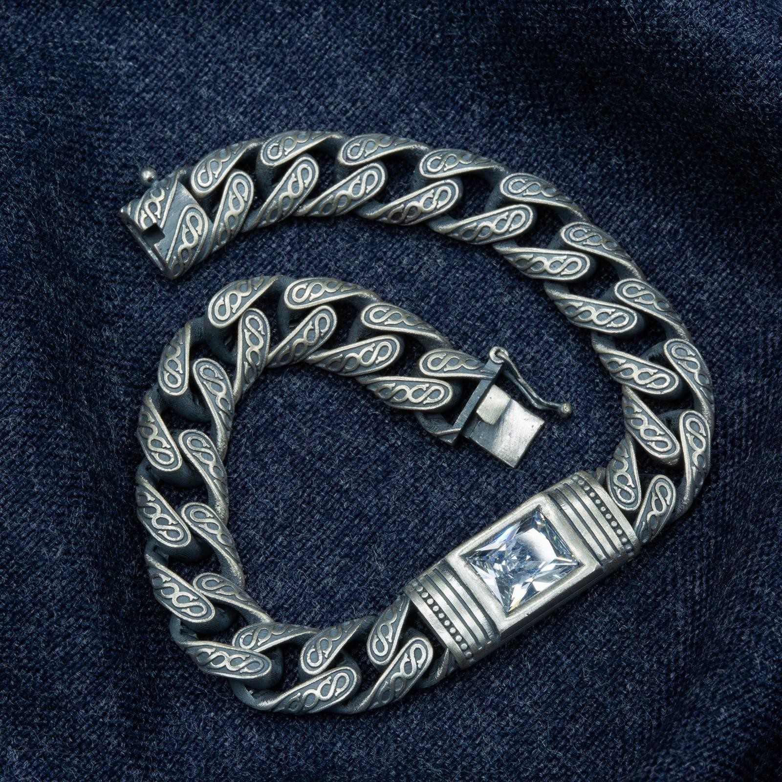 Engraved 925 Sterling Silver Moissanite Gemstone Men’s Cuban Chain Bracelet