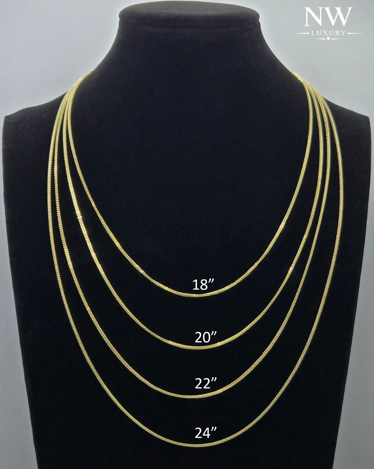 Real 10k Yellow Gold Franco Box 1.5mm Necklace Chains, 18″-24″, Handmade Italy