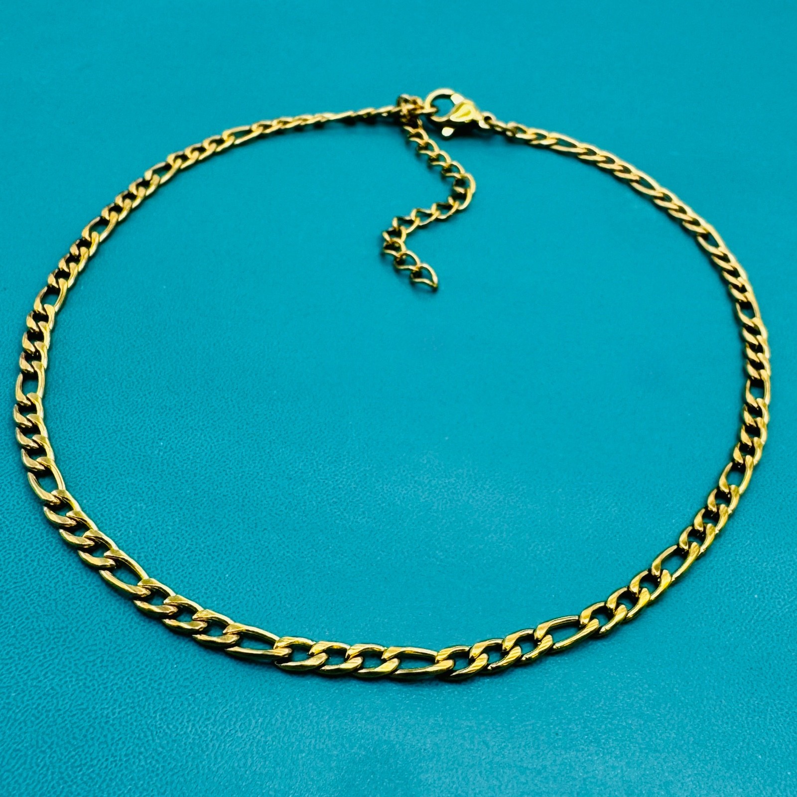 Figaro Link Anklet ~10-11” New 18k Gold over Stainless Steel Waterproof