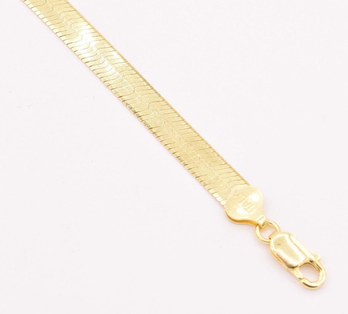 7mm Flexible Herringbone Chain Necklace Solid 14K Yellow Gold Plated Silver 925