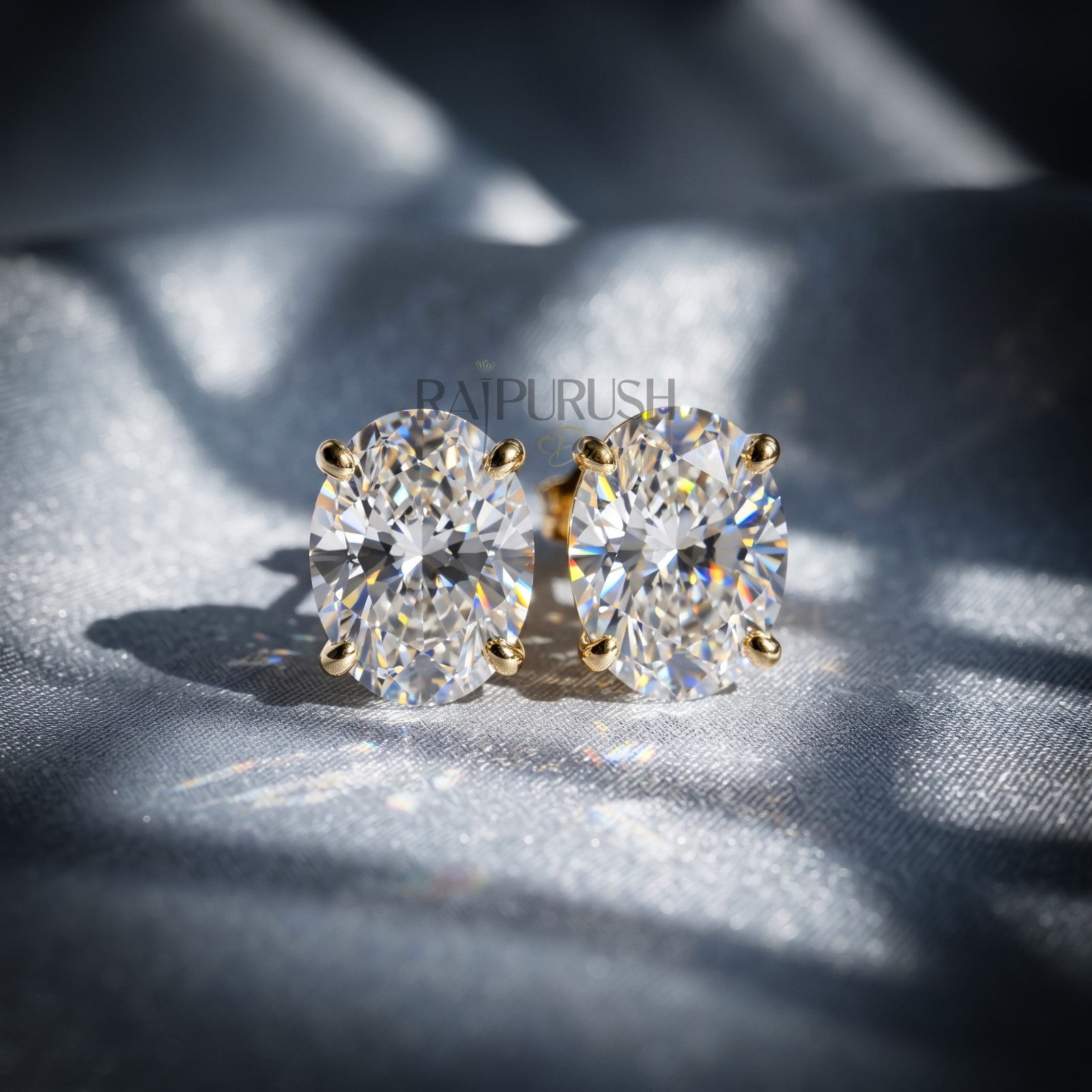 Oval Cut Moissanite Solitaire Stud Earrings 14K Gold Plated 925 Silver women