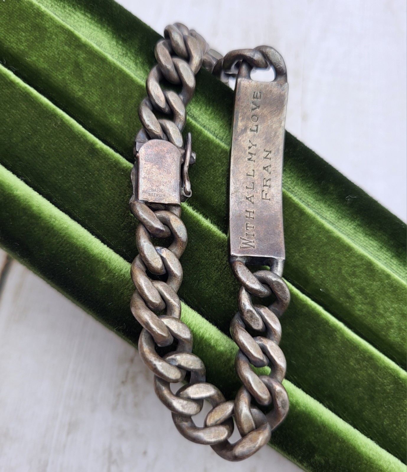 Vintage Napier 925 Sterling Silver ID Engraved Nameplate Curb Link Bracelet