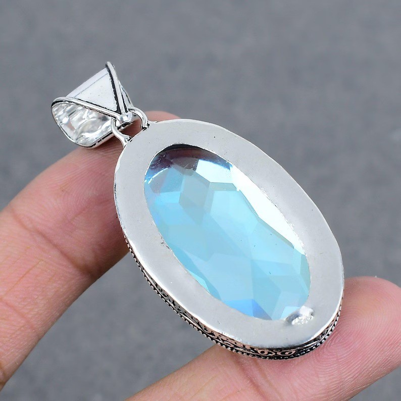 Rainbow Mystic Topaz Gemstone Pendant 925 Sterling Silver Handmade Jewelry