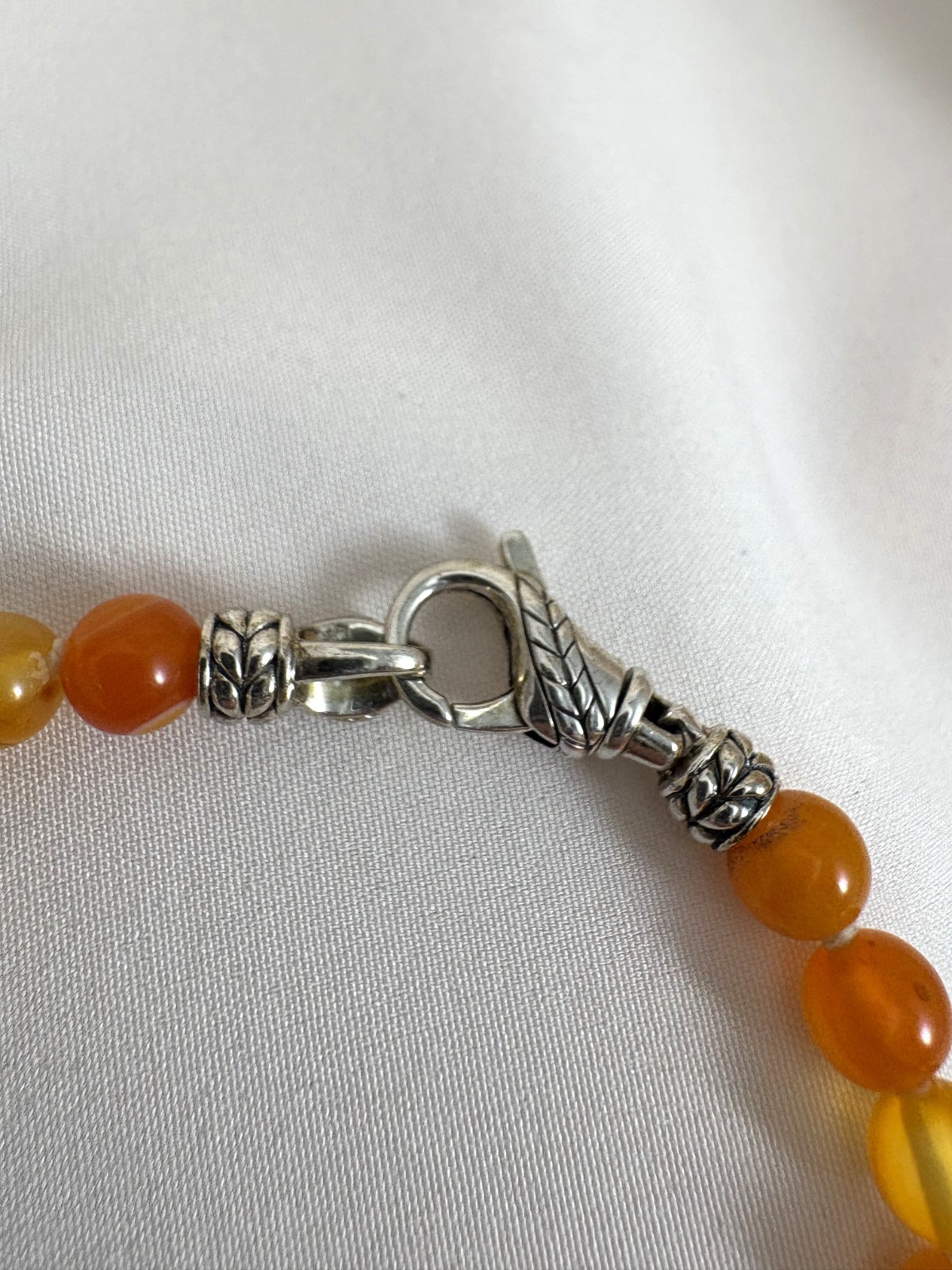 JAI Sterling Silver Orange Agate Bead Bracelet 7″ Long Size X-Small