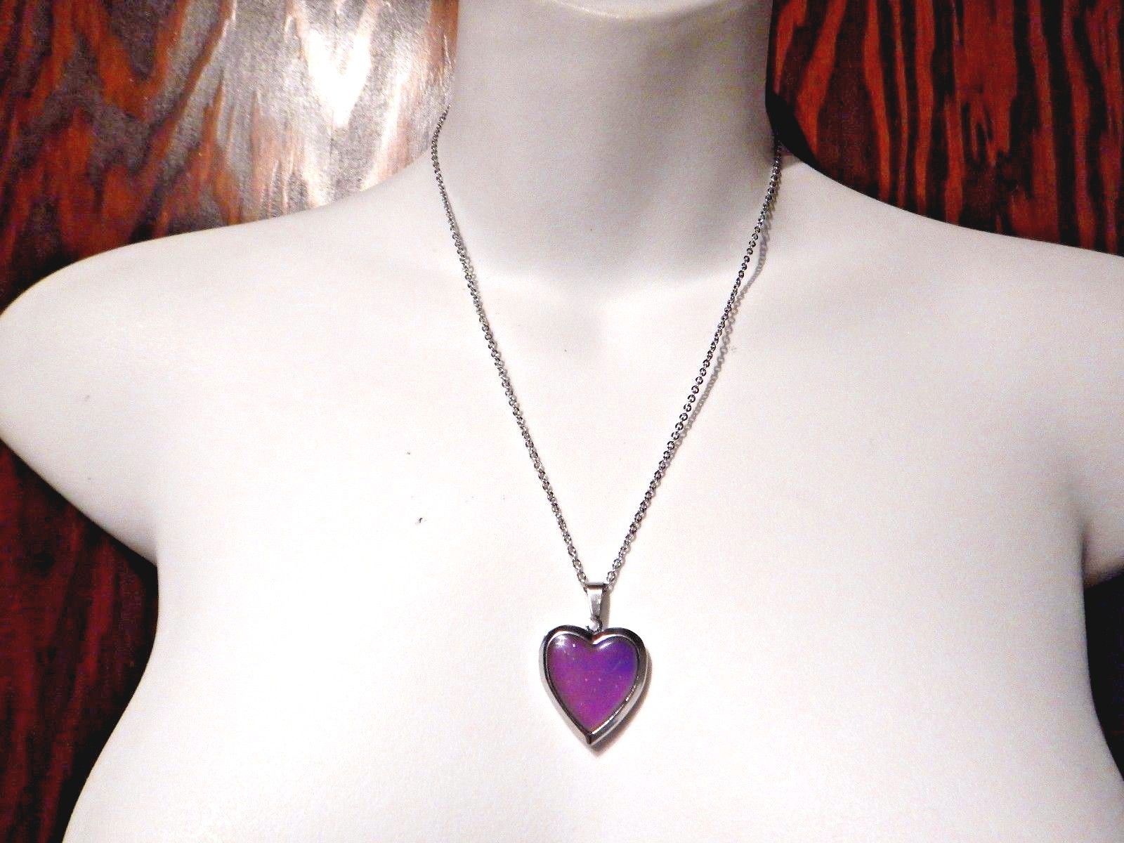 GLITTER HEART MOOD LOCKET silver color change changing pendant necklace 90s 1W