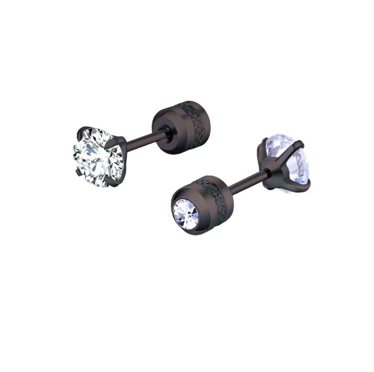 PAIR Prong Set CZ Stud Earrings with Gem Centered Screw Back Surgical Steel PE30