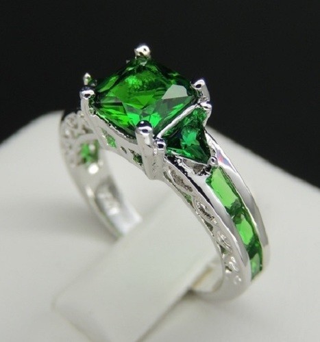 Costume Green Princess Cut Simulant Ring #DG2342
