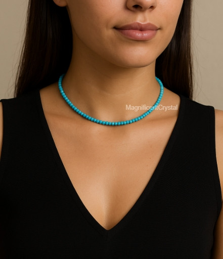 Natural 3mm Turquoise Choker Bead Queen Necklace Healing Reiki Energy Gifts