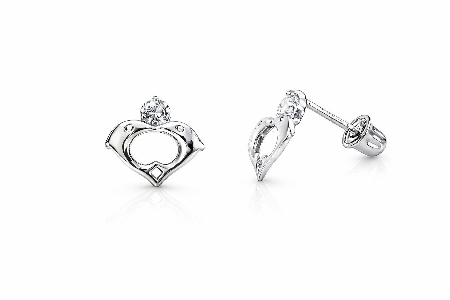14k Yellow White Gold Double Dolphin Earrings