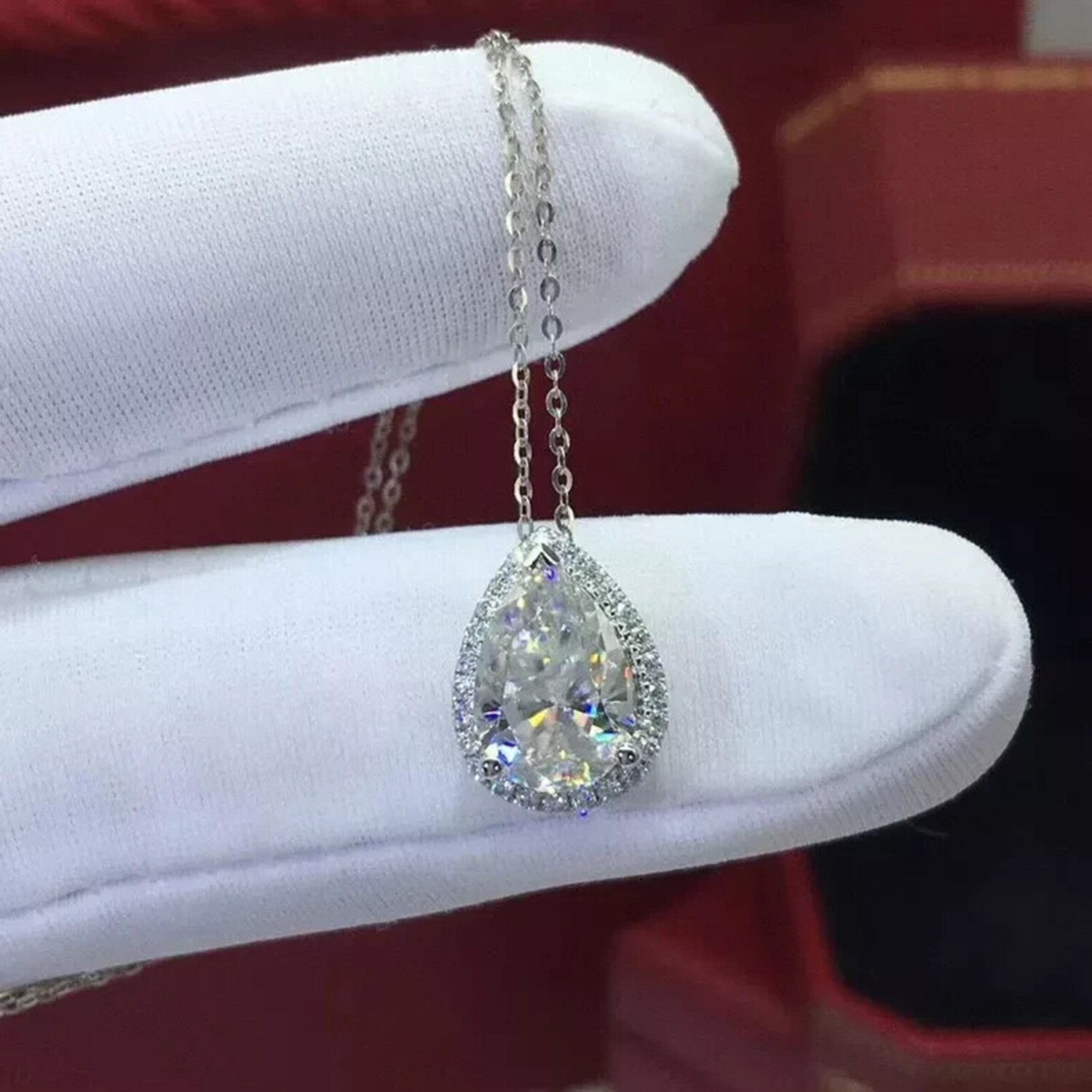 Lustrous 4.7 Ct Pear Cut Lab Diamond Solitaire Drop Necklace in 925 Silver