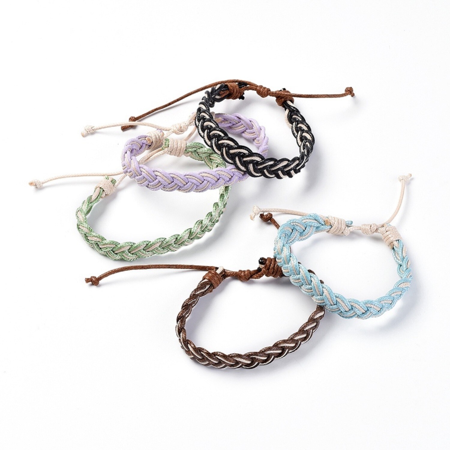 Adjustable Waxed Polyester Cord Braided Bracelets Mixed Color. 3.5~3.8mm thick