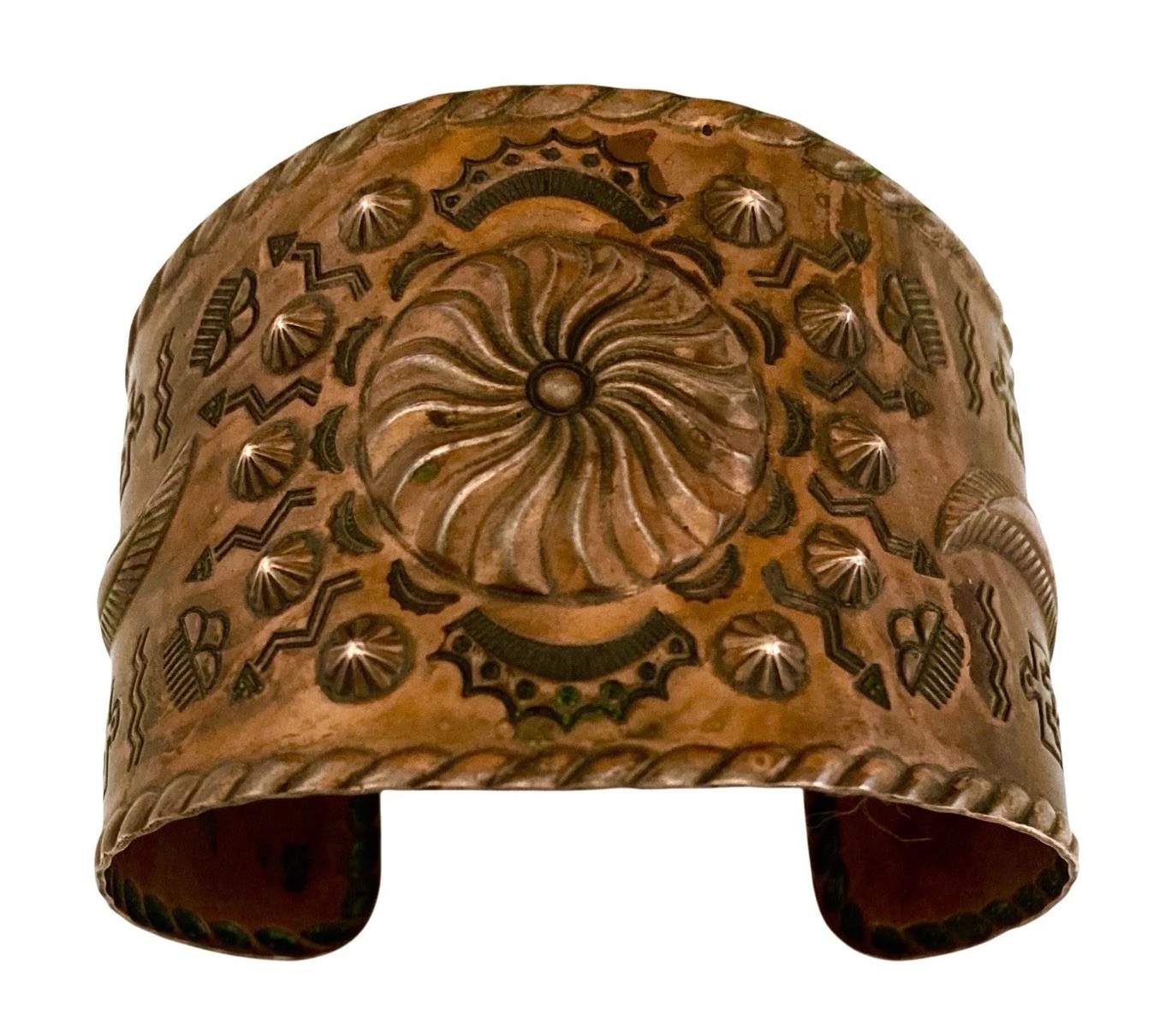 VINTAGE BELL TRADING POST PRE-1971 Solid Copper STAMPED WIDE CUFF Bracelet