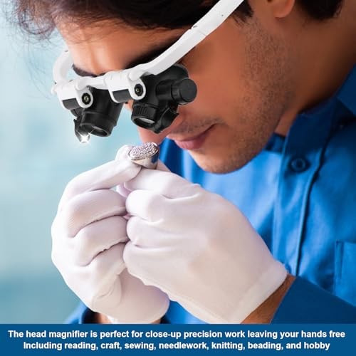 Hands-Free Magnifying Glass Headband 8X 15X 23X LED Light Jeweler Loupe