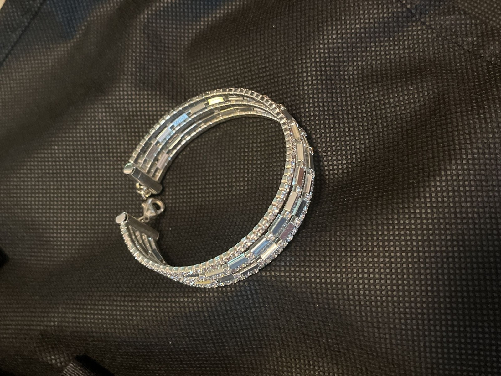 Fashion Multi-Row Rhinestone Baguette and Round Crystal Silver-Tone Bracelet