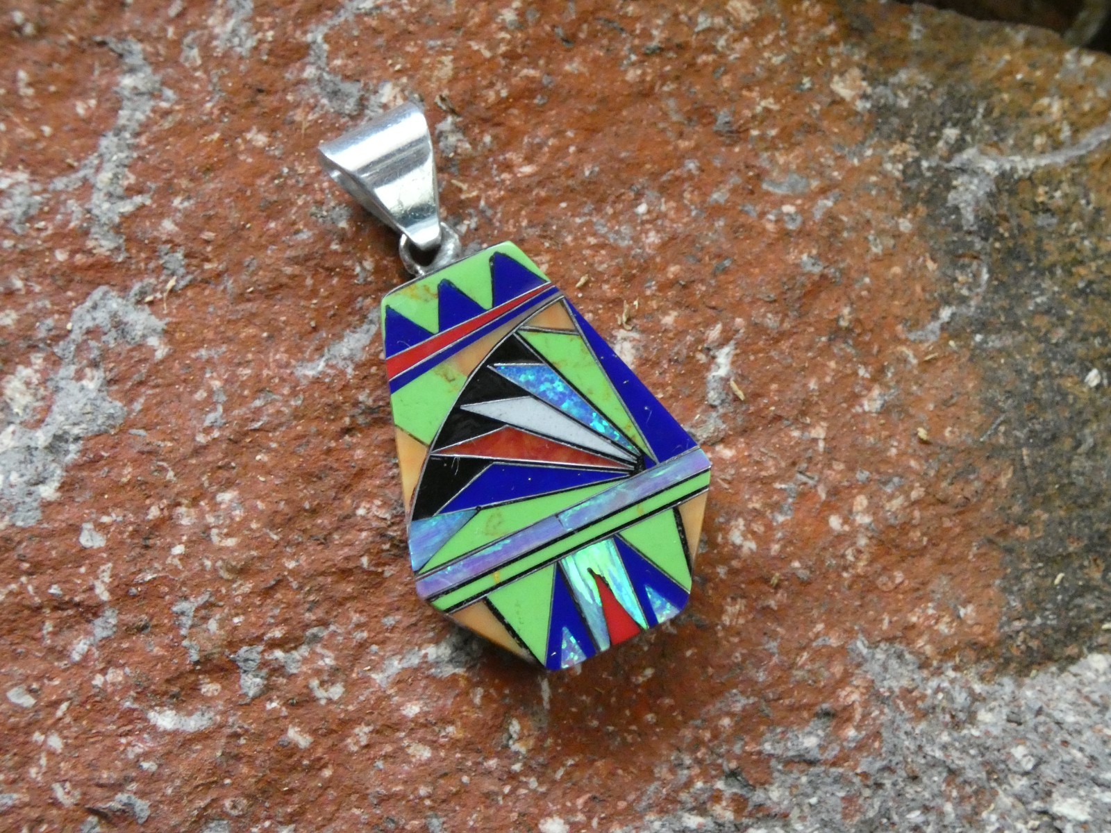Colorful Micro Inlay Multi Gemstone Sterling Silver Aluminum Alloy Pendant AT6