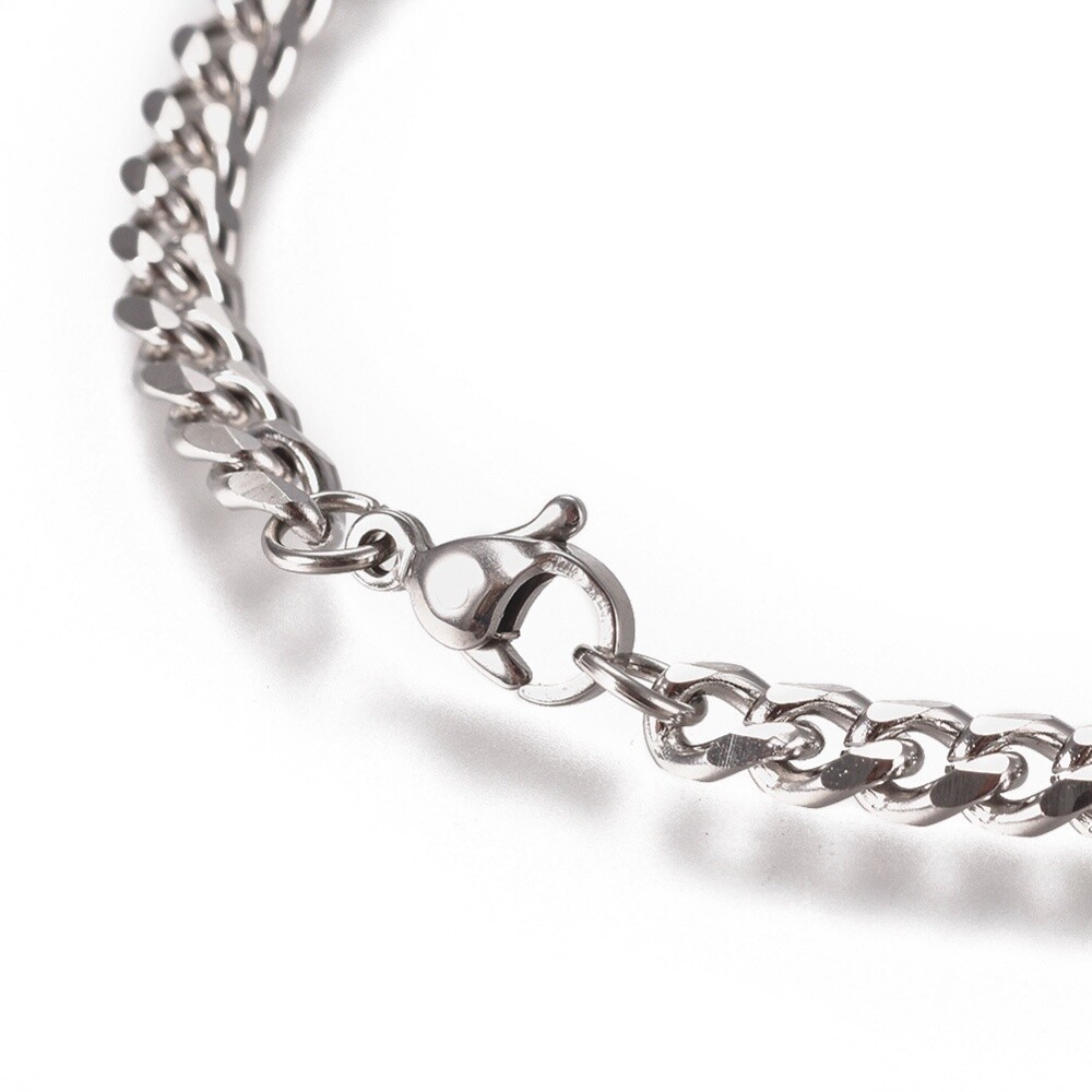 Curb Chain Twisted Bracelet Stainless Steel Racelsts Lobster Silver 8″ A60