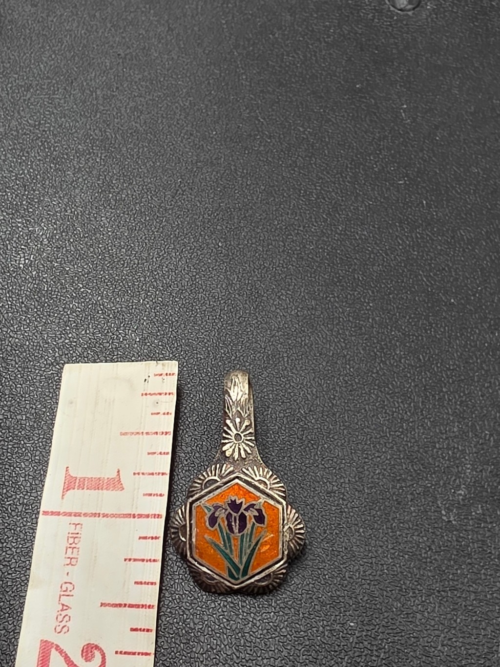 Vintage Sterling Silver Enamel Iris Floral Pendant Marked Art Nouveau Style