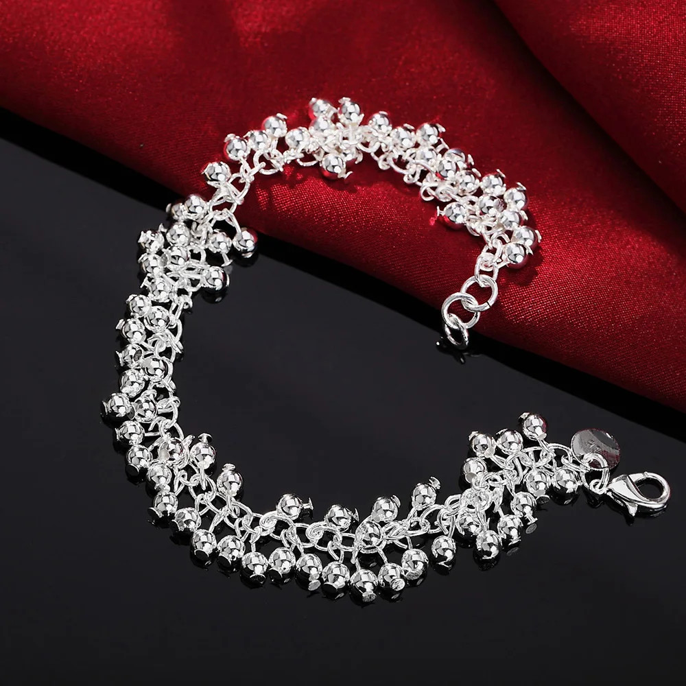 925 Sterling Silver Charm Glossy Bead Bangle Women’s Fashion Bracelet Jewelry