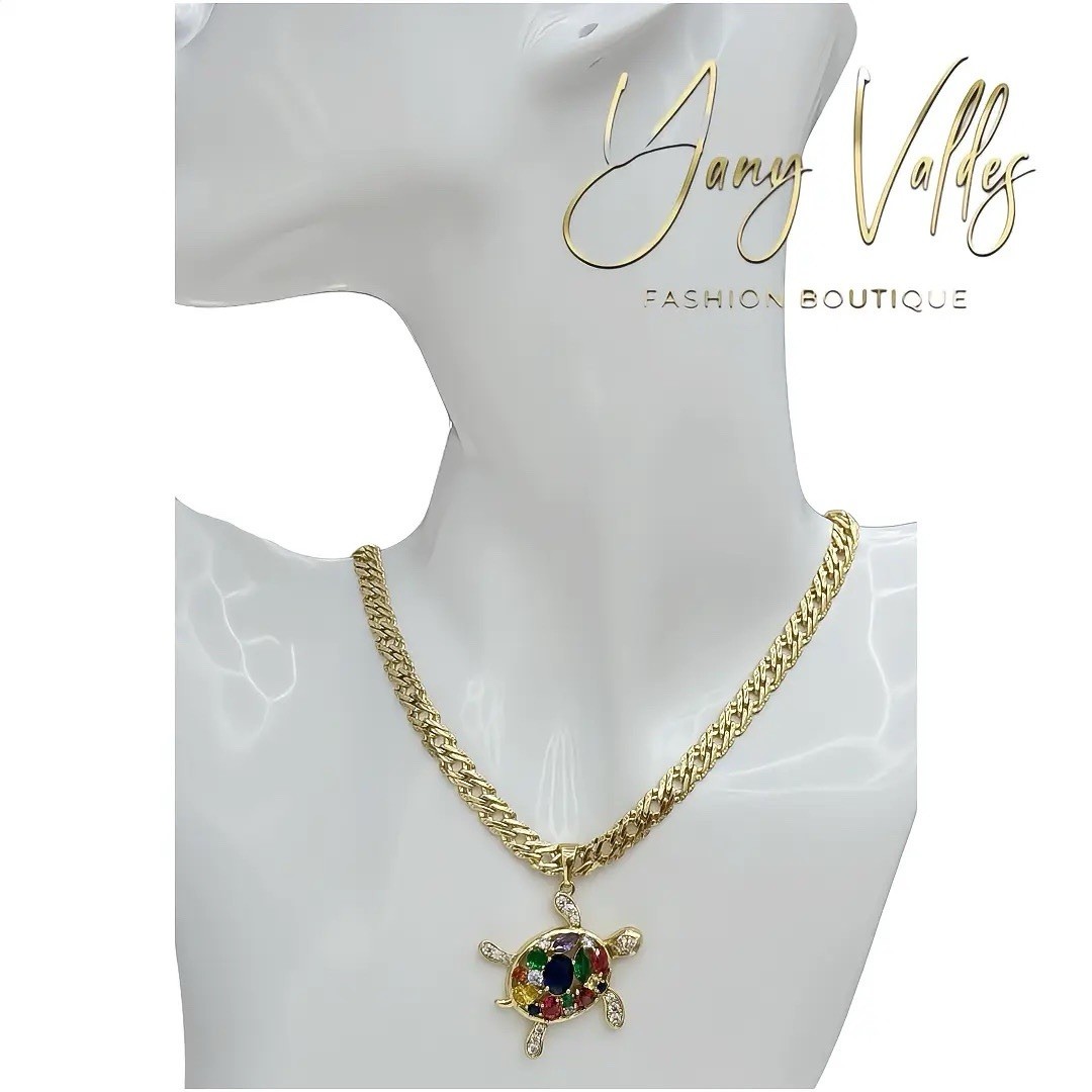 18” Spanish Link Chain Turtle Pendant 14K Gold Filled Necklace