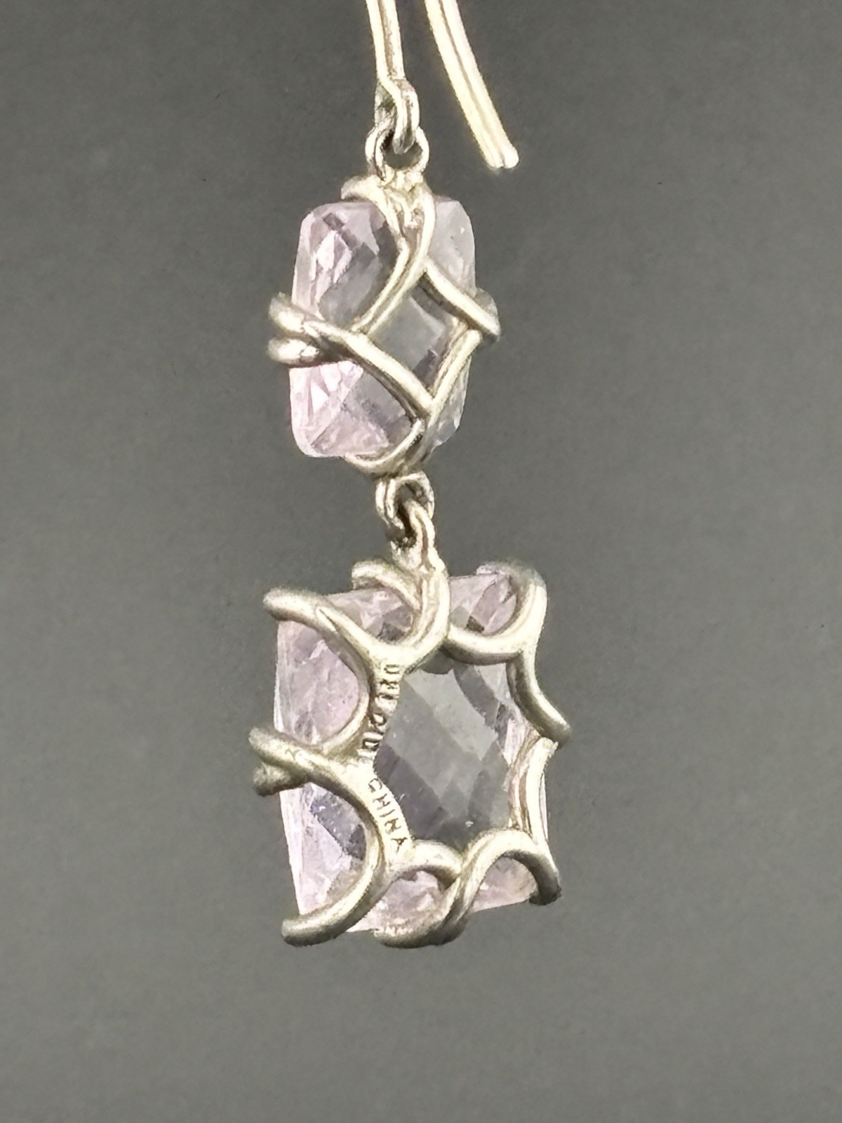 CID 925 Sterling Silver Pale Lavender Pink Gemstone Dangle Earrings China 7g