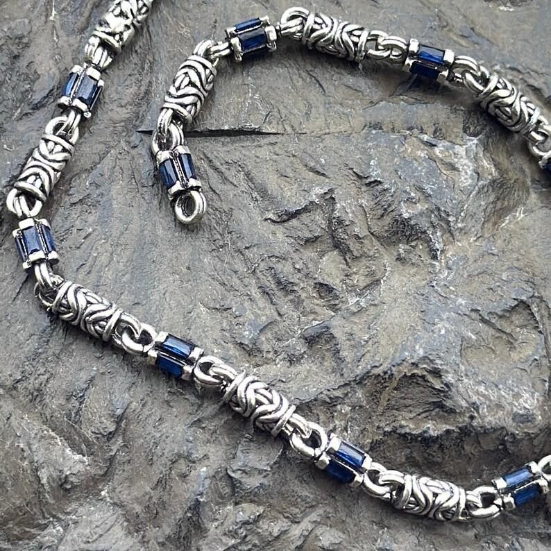 925 Men Silver Sapphire Chain Bracelet Silver Sapphire Gemstone Chain