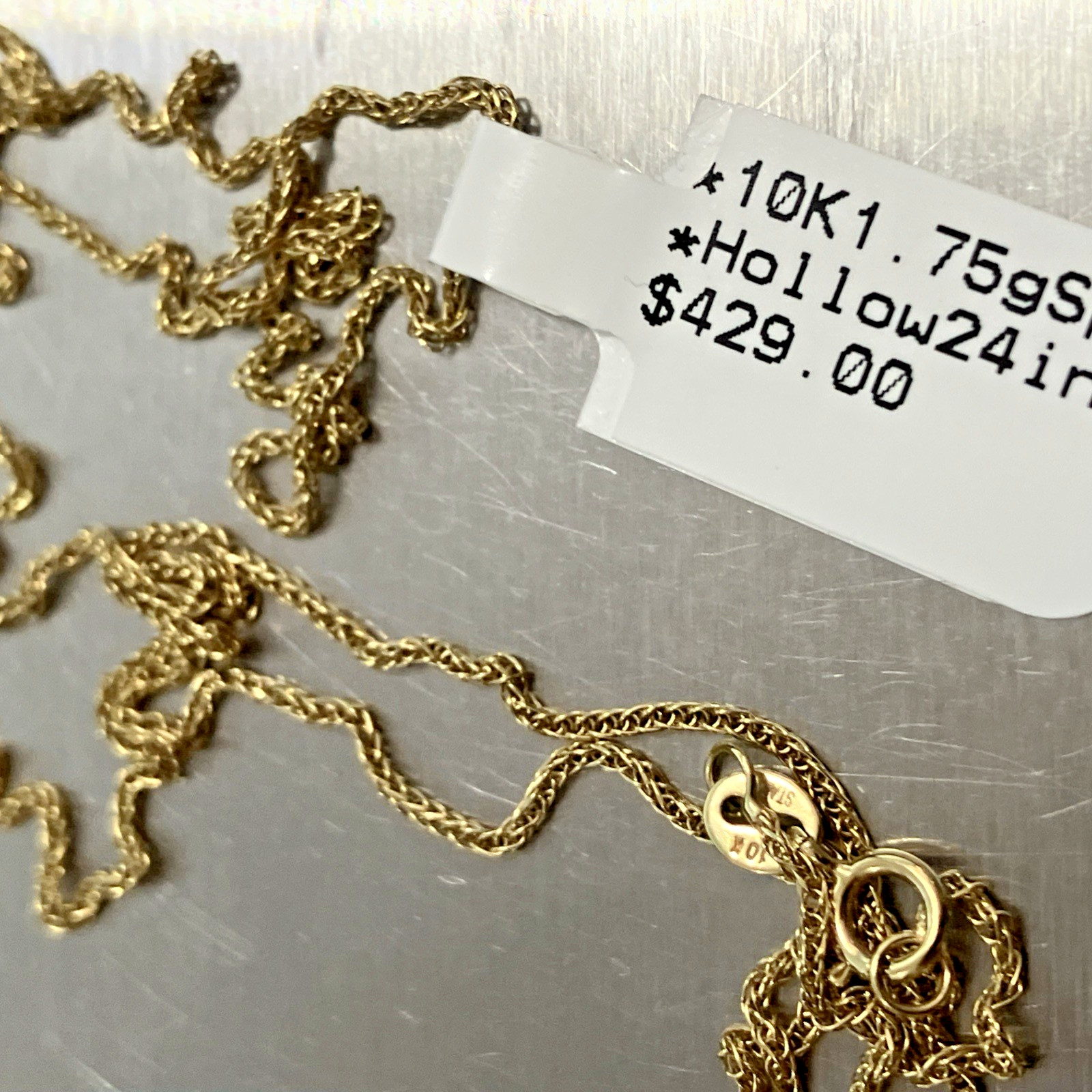10kt Real Gold Spiga Wheat Semi-Solid/Hollow Chain 1.75grams 24″ Starz Brand NWT
