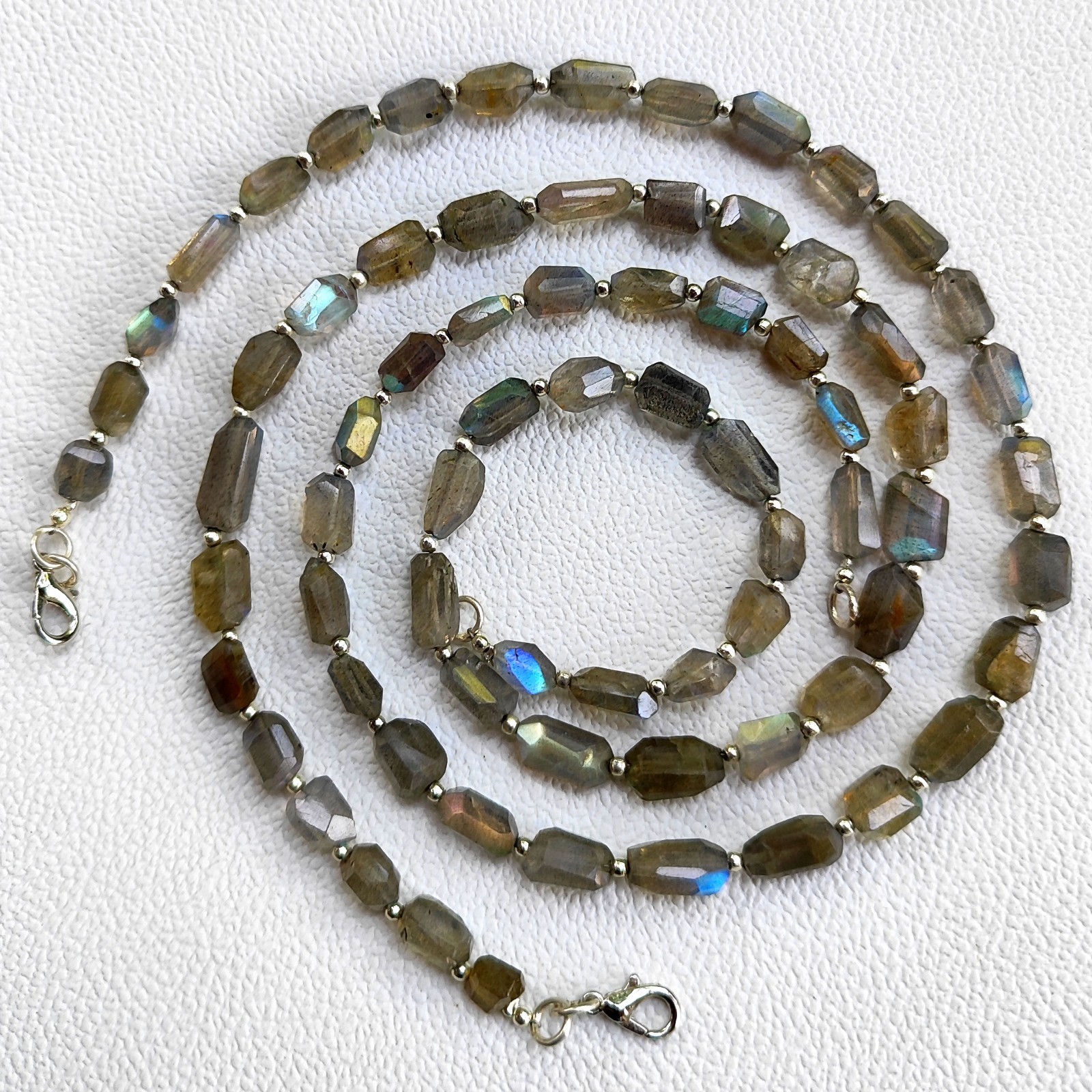 India Rainbow Fire Labradorite 7-11mm Faceted Nugget Beads 17″ Necklace