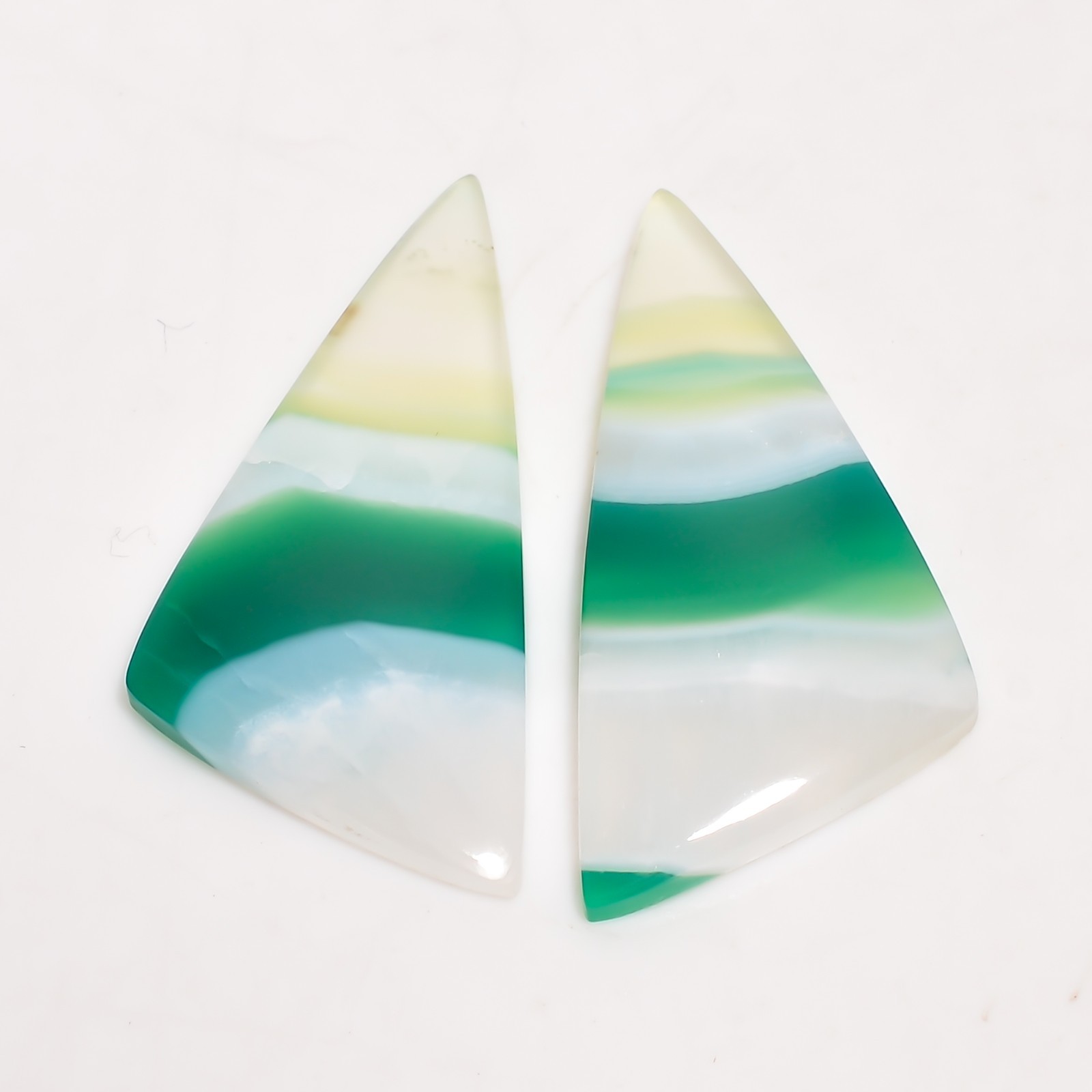 Green Banded Agate Gemstone Matching Pair 32x17mm Fancy Shape Earrings Stone