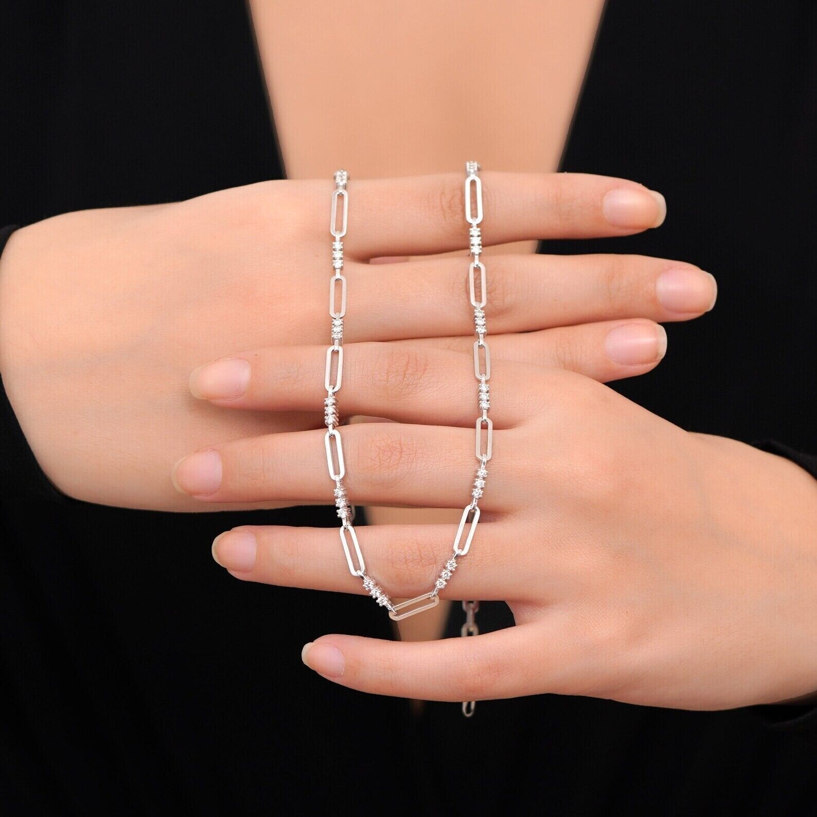 14K White Gold Finish Paperclip Necklace Lab Created Diamond 5Ct Women’s 18Inch
